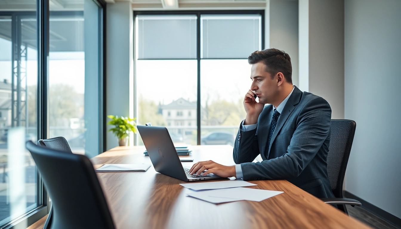 Headhunter Saarbrücken: Ein professioneller Headhunter im modernen Büro, der am Telefon führt.
