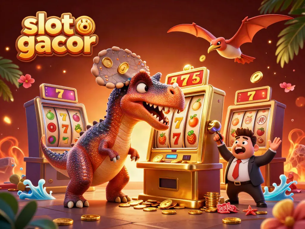 Experience the excitement of slot gacor with a dinosaur-themed casino adventure scene.