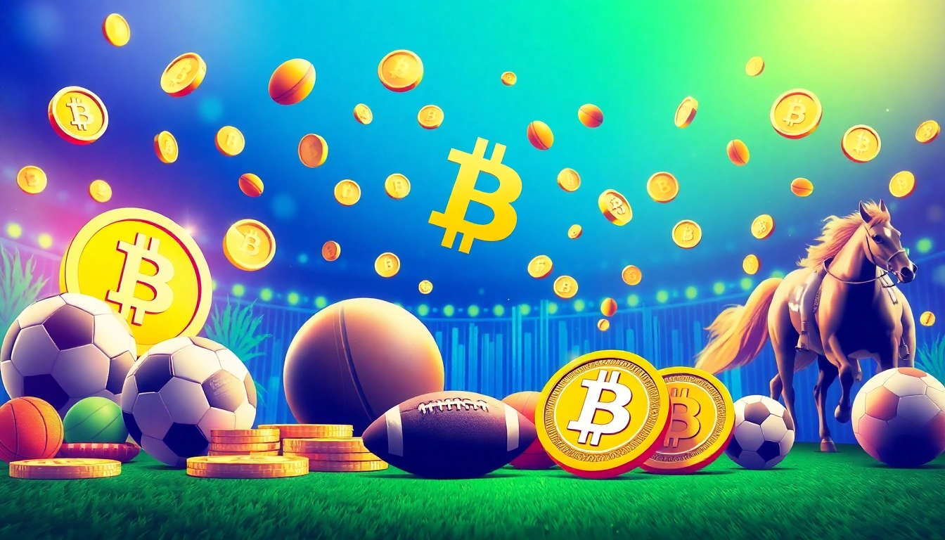 Explore the best bitcoin betting sites through an inviting digital illustration featuring vibrant sports and cryptocurrency elements.