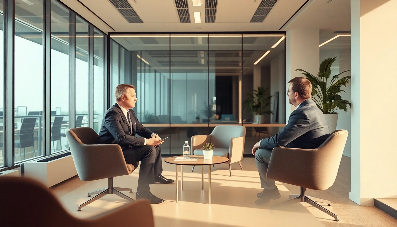 Unternehmensberatung in Aktion: Berater diskutieren bedeutende strategische Lösungen in einem modernen Büro.