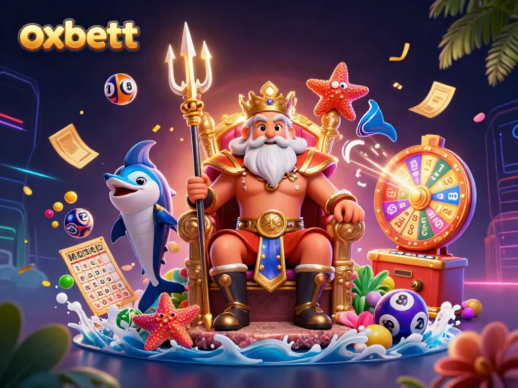 Experience the excitement of gaming with oxbett, featuring Neptune and colorful lottery elements.