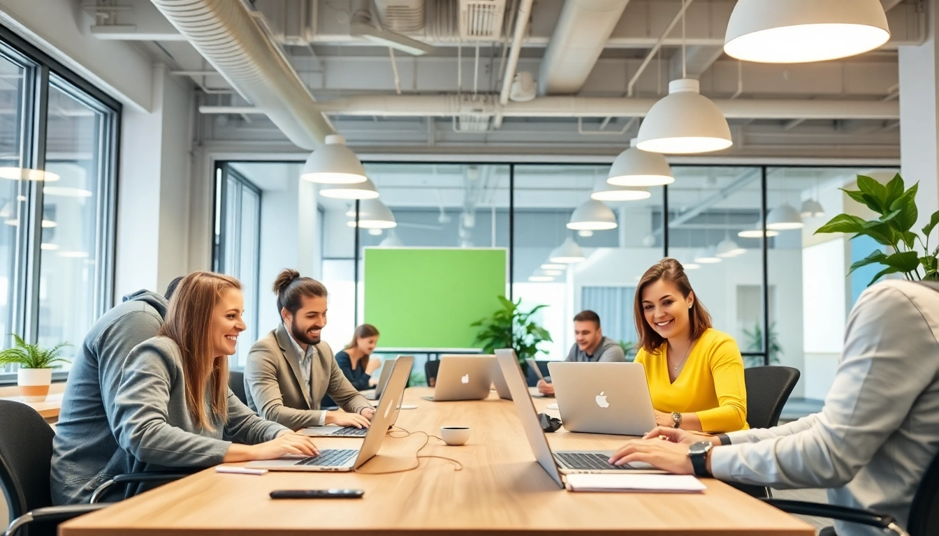 Aktive Jobsuchende in einem modernen Büro beim Durchsehen von Stellenangeboten für verschiedene Berufe.