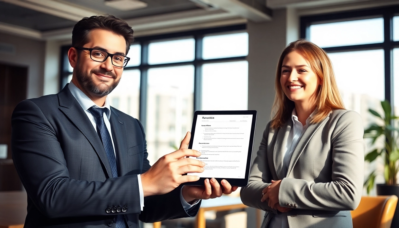 Headhunter Braunschweig präsentiert einem Klienten professionell einen Lebenslauf in einem modernen Büro.
