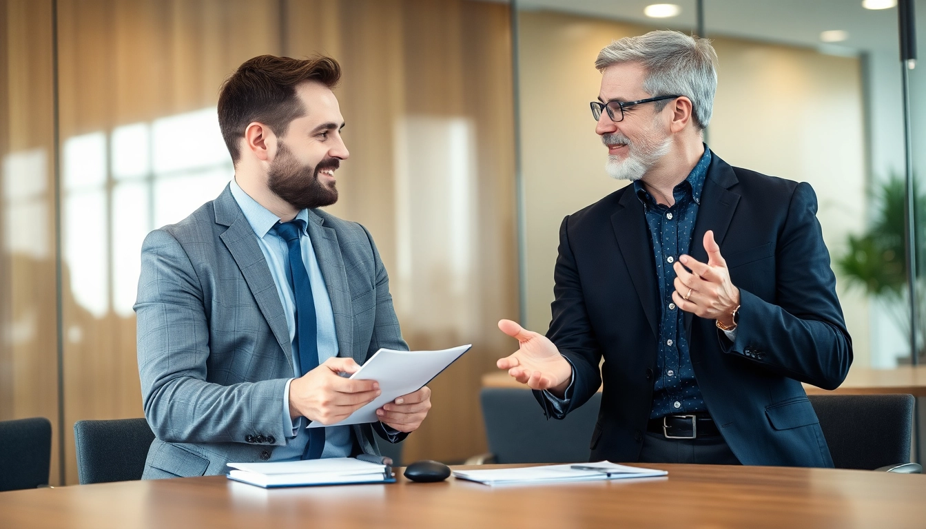 Headhunter Dresden führt ein Gespräch mit einem Kandidaten in einem modernen Büro, um passende berufliche Möglichkeiten zu besprechen.