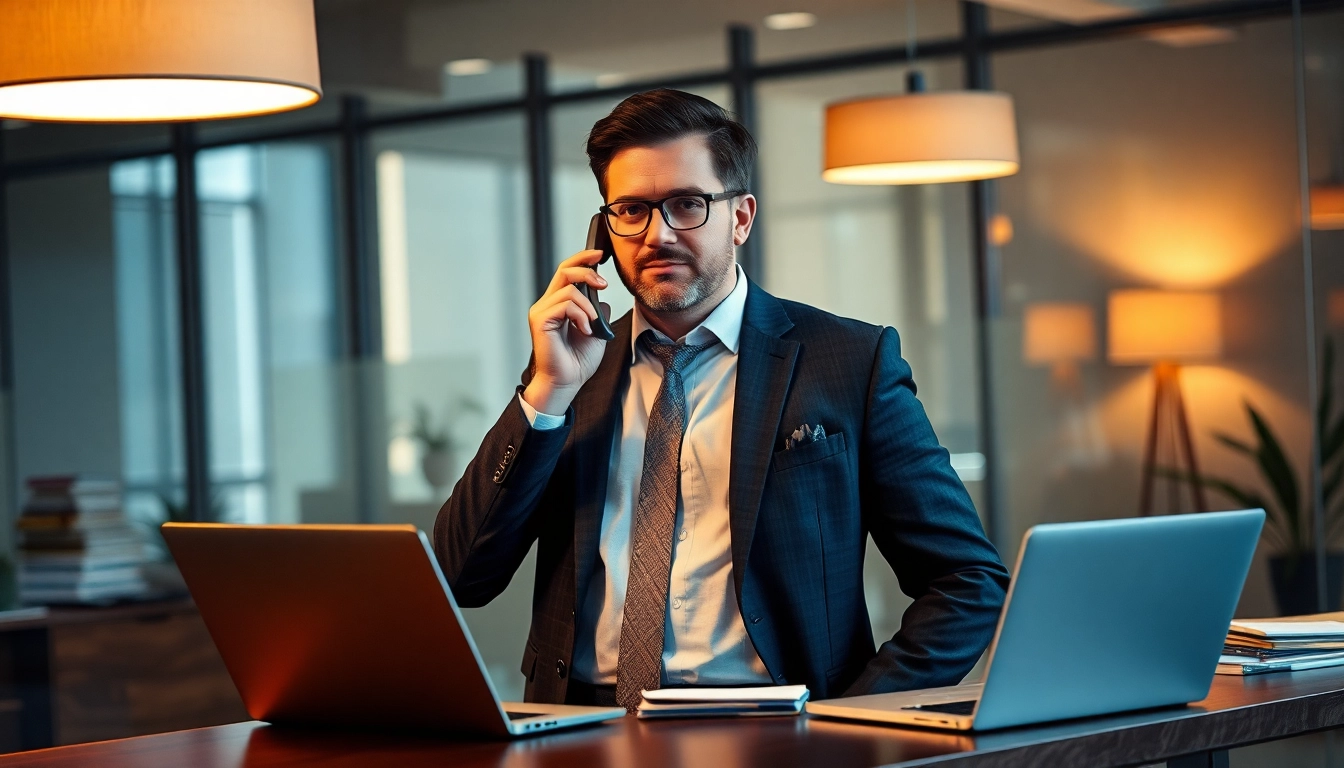 Headhunter Oberhausen berät professionell am Schreibtisch mit Telefon und Laptop