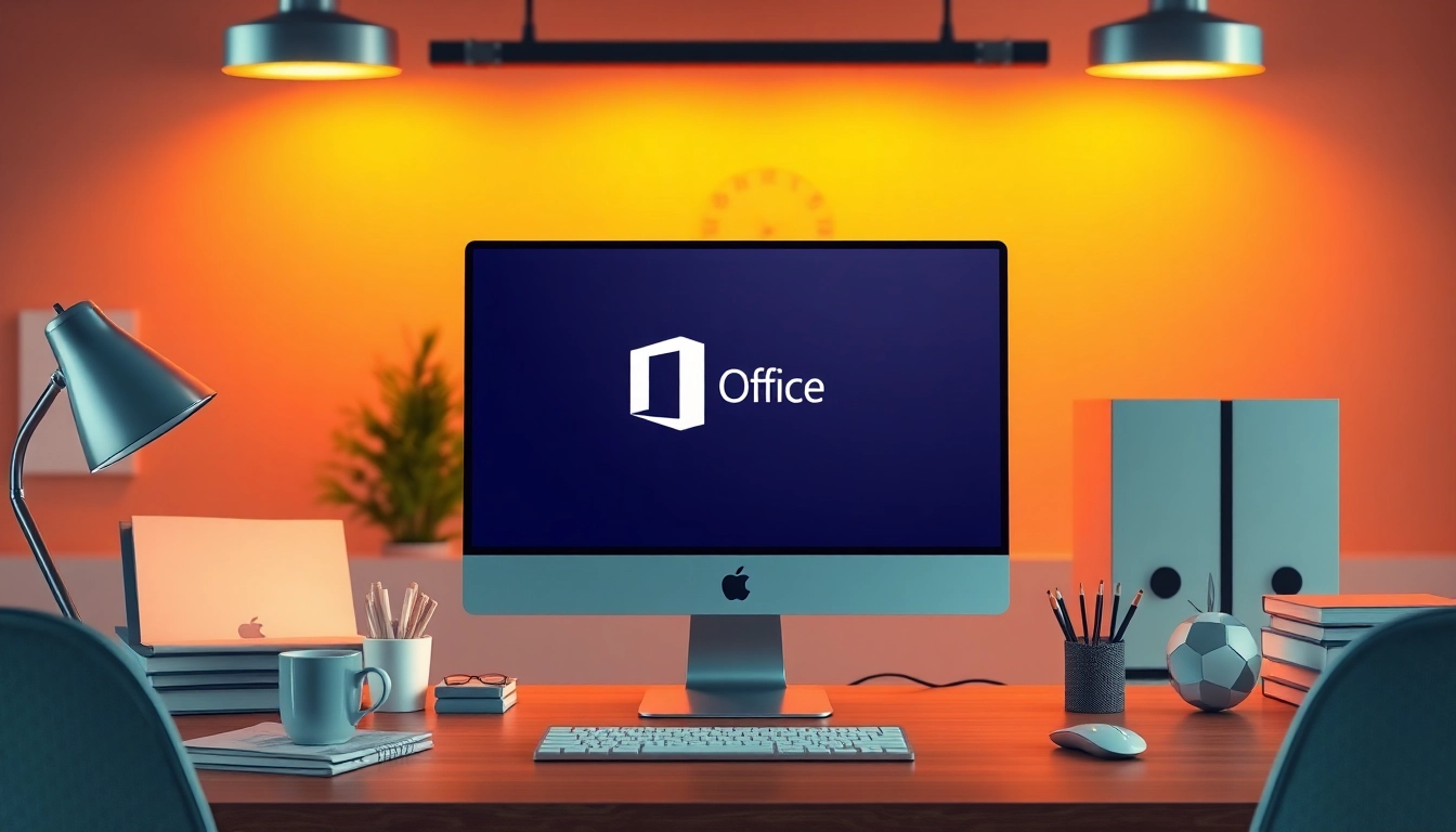 Gestalten Sie einen eleganten Arbeitsplatz mit Microsoft Office 2024 Schlüssel auf dem Bildschirm.