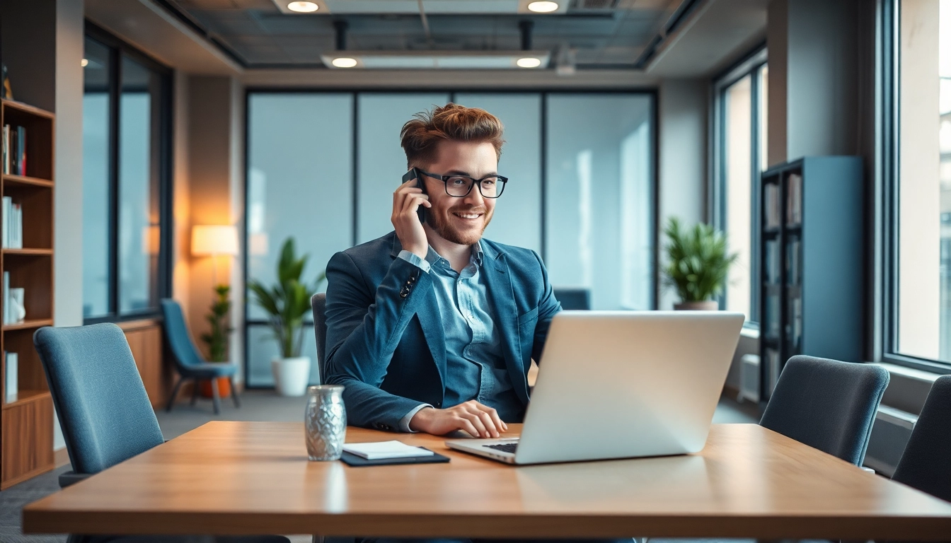 Headhunter IT in modernem Büro, das konzentriert Mitarbeiter rekrutiert.