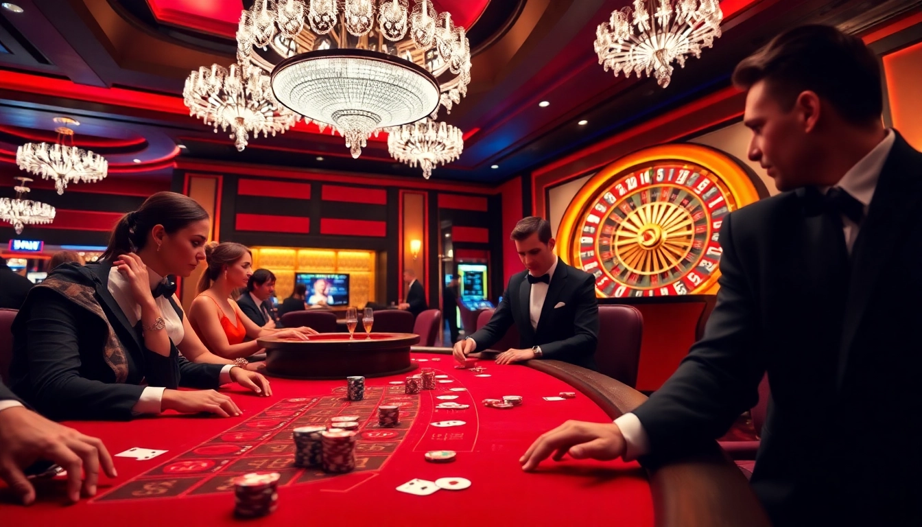 Experience the thrill of gambling at https://topclub.website/ with players at an upscale casino table.
