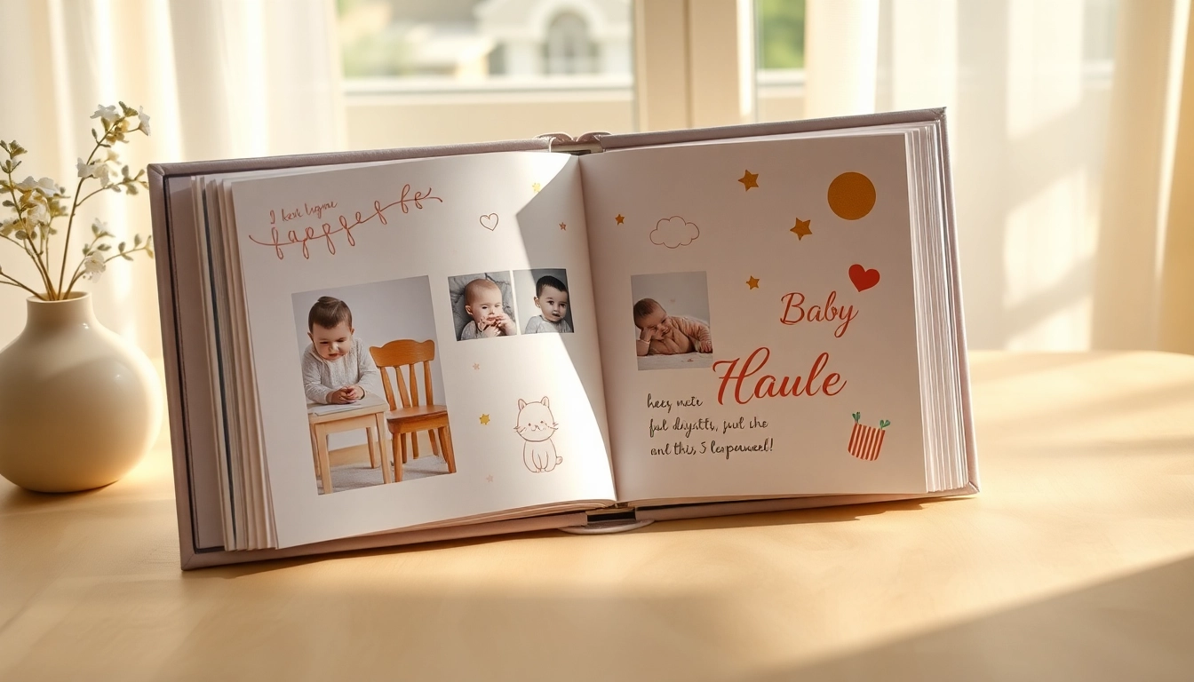 Gestalte ein einladendes Babyalbum mit bunten Bildern und handgeschriebenen Notizen für unvergessliche Erinnerungen.