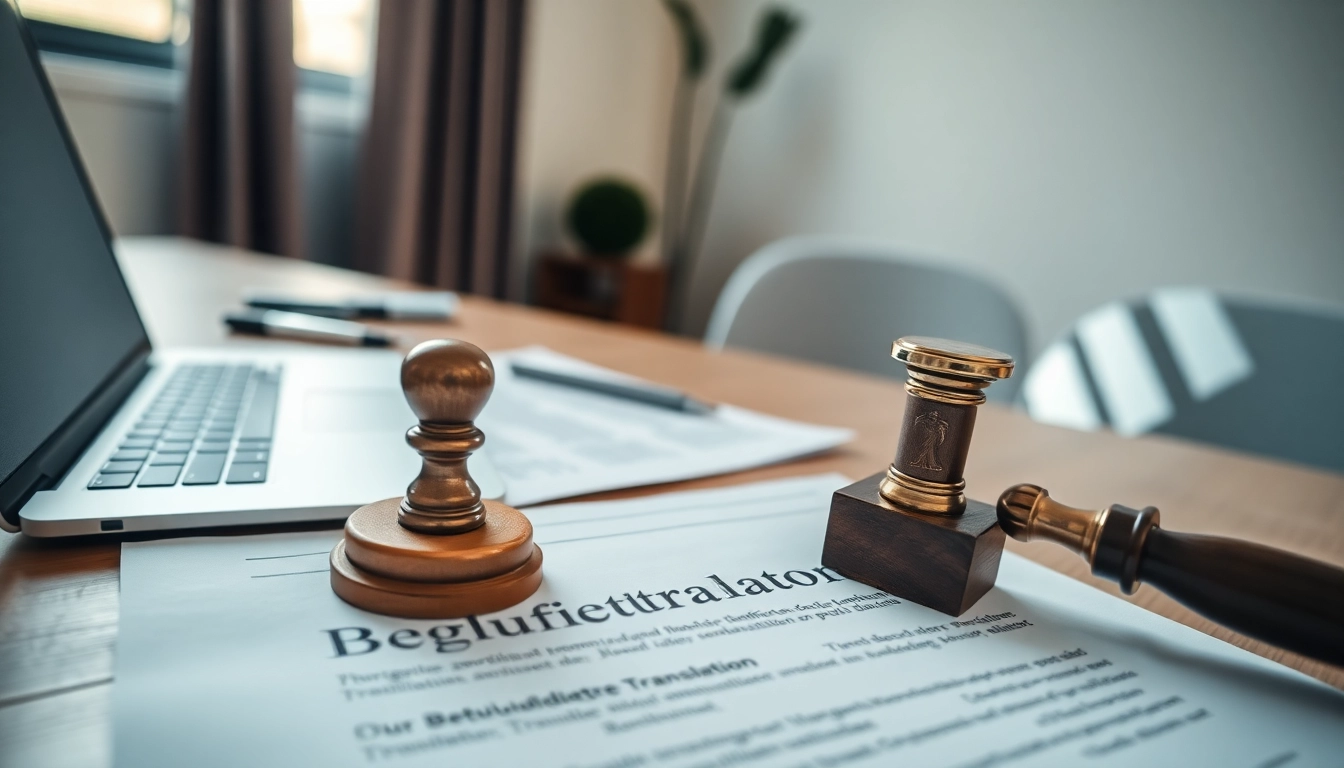 Zertifizierte Übersetzungsdokumente und -Tools, die den Prozess der Beglaubigten Übersetzung veranschaulichen.