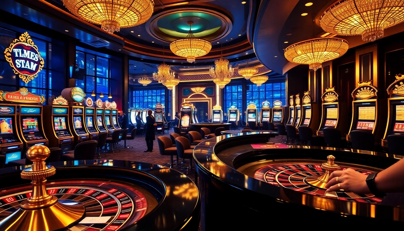 Engaging with TR88 technologies at an opulent casino, featuring roulette and slot machines.