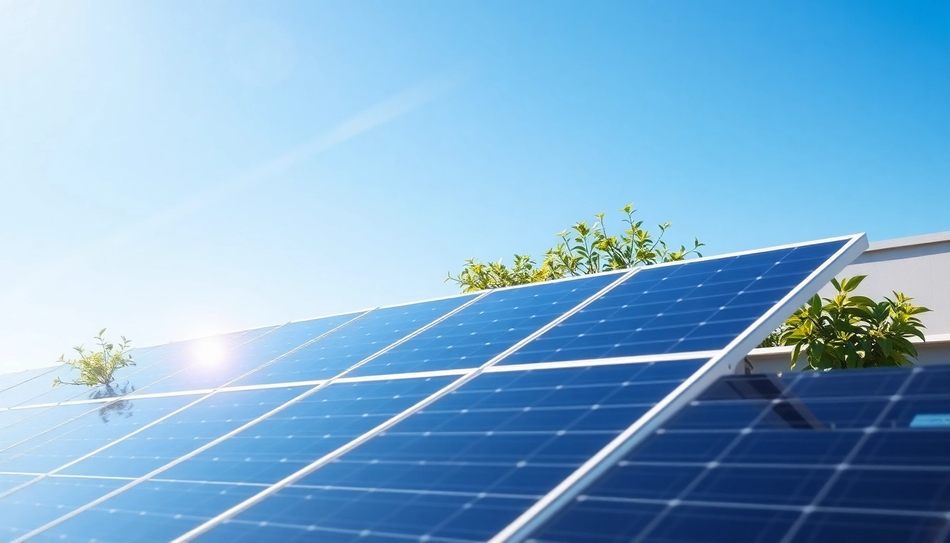 Solar Wien zeigt moderne Solarpanels auf einem urbanen Dach in einem sonnigen, nachhaltigen Umfeld.