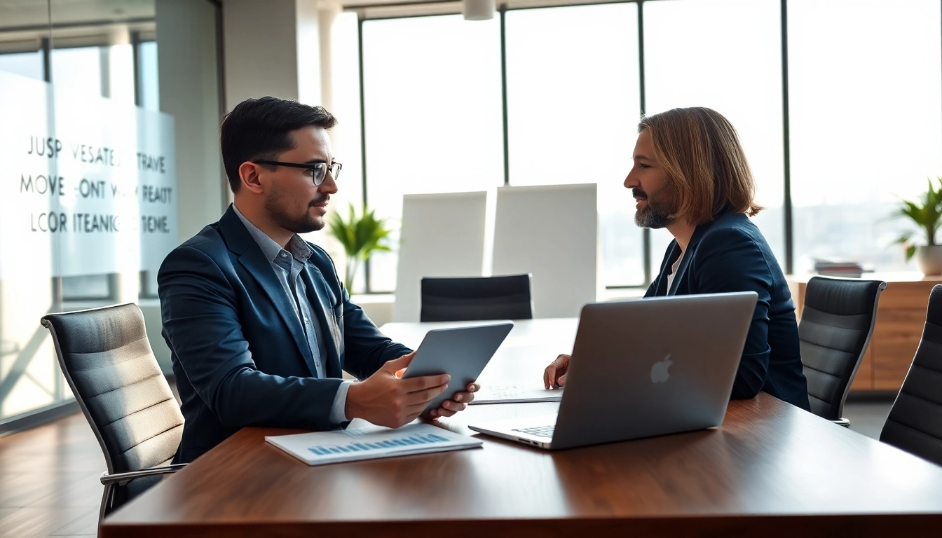 Headhunter IT in an office discussing recruitment strategies with a client.