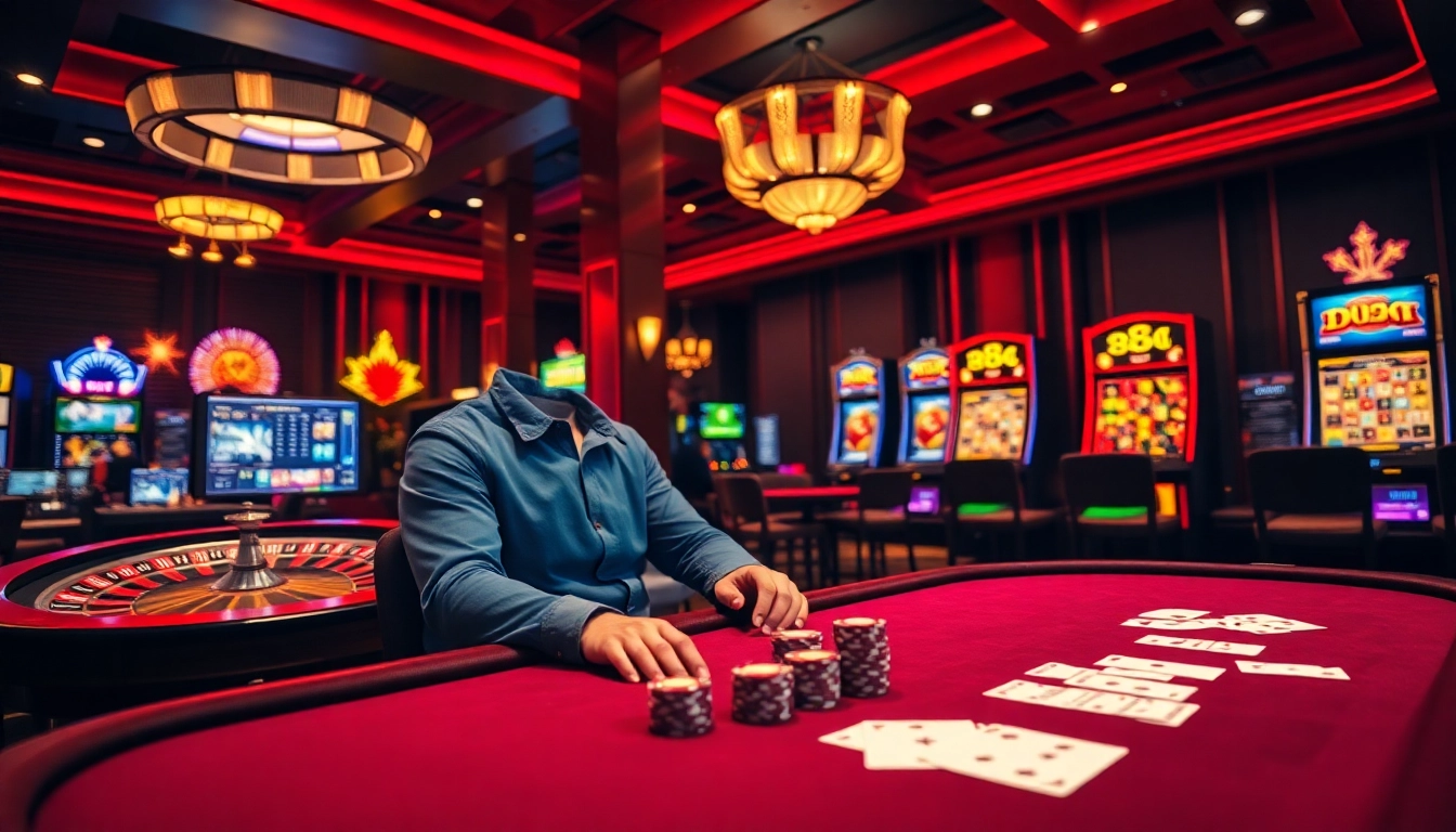 Exciting gambling scene capturing the essence of 88i with poker chips, cards, and roulette.