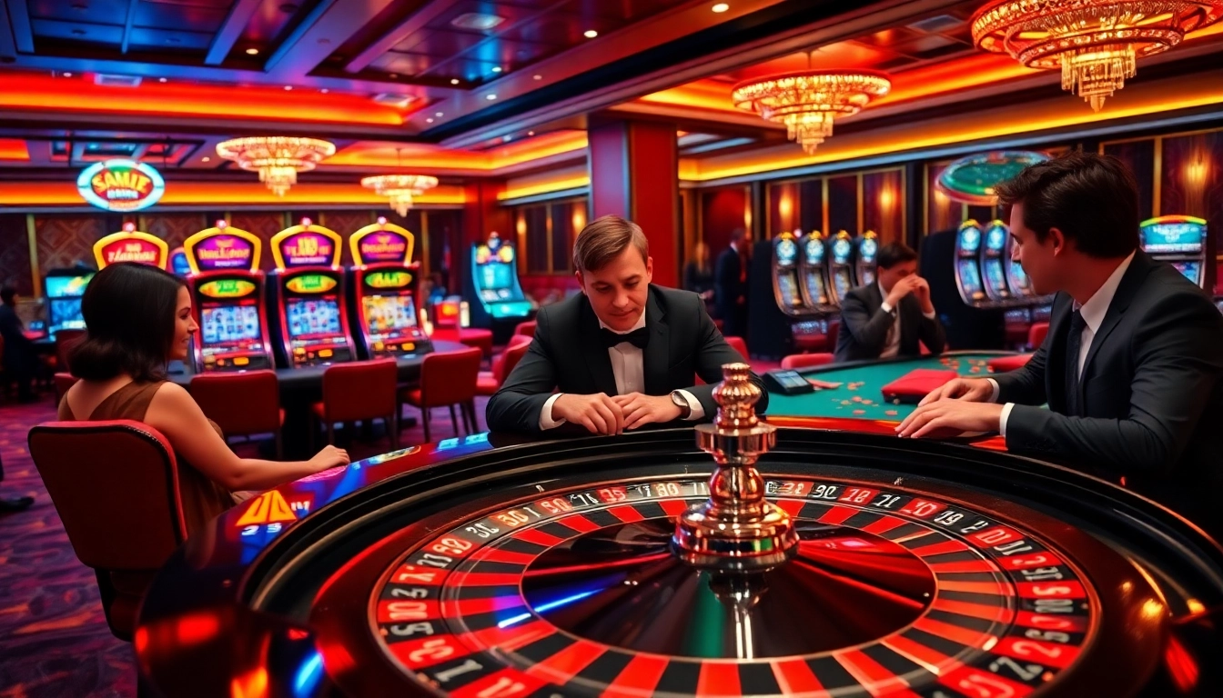 Players enjoying exciting bets at 789club's luxurious roulette table in a glamorous casino.
