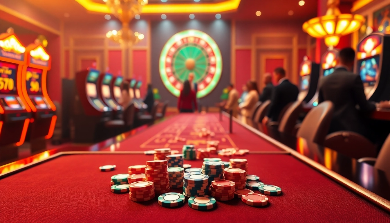 Experience the excitement of home eejl casino gameplay with vibrant slot machines and poker chips.