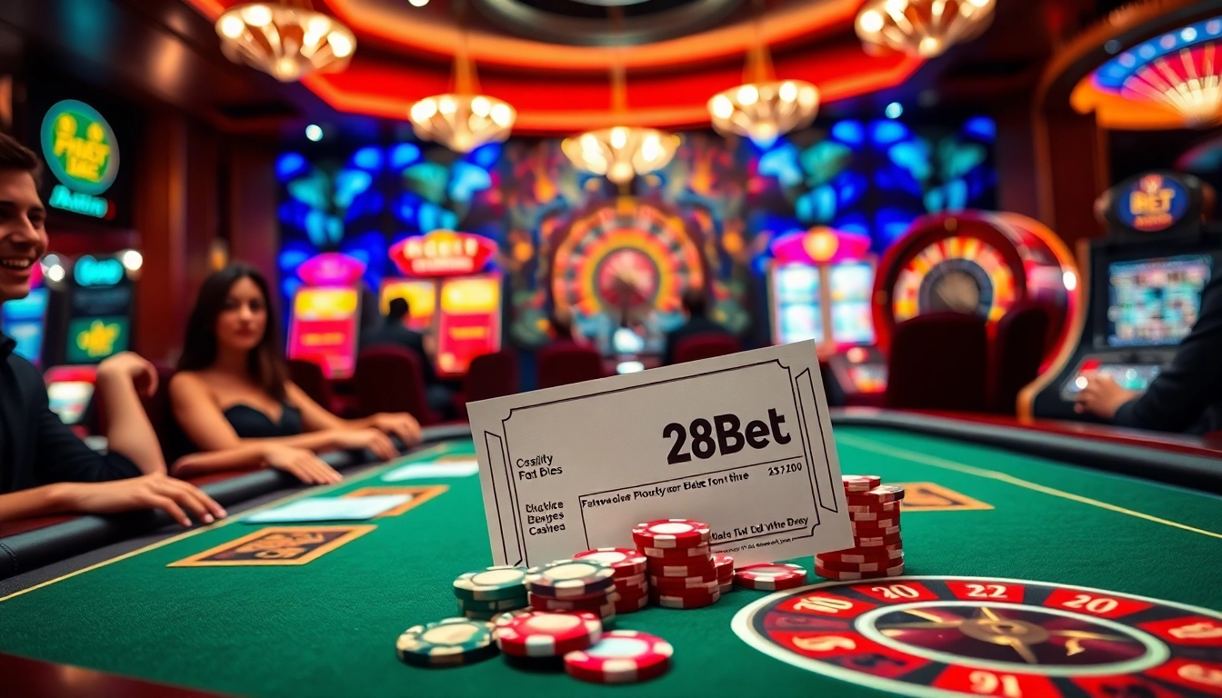Experience the thrill of 28Bet at a vibrant casino with poker, slots, and roulette.