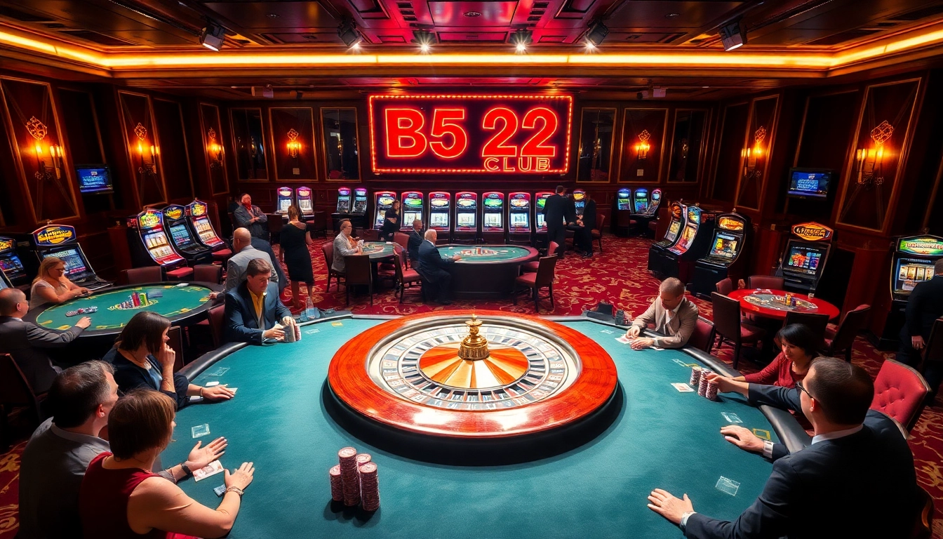 B52 Club poker table full of excitement with vibrant chips and lively gameplay.