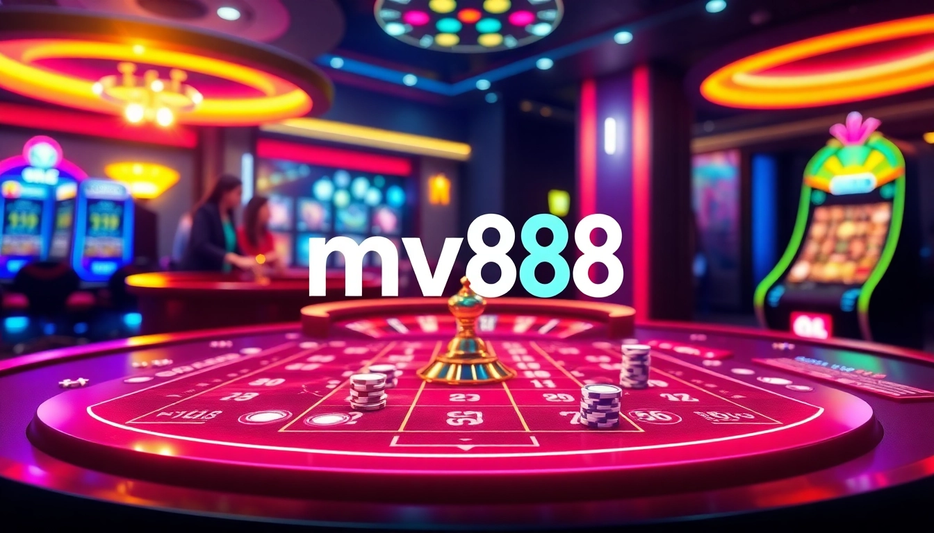 Experience the excitement of online gambling with mv88 featuring vibrant casino visuals and animated poker elements.