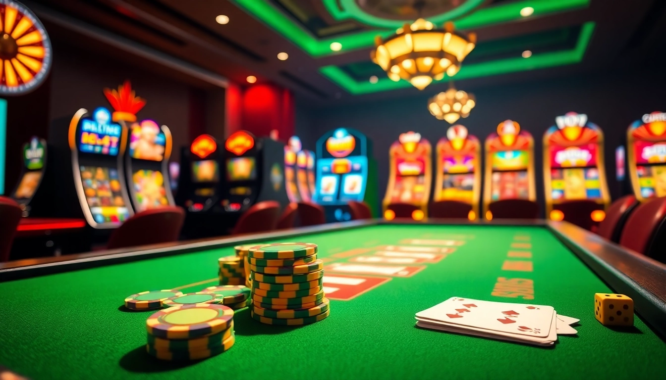 Experience the excitement of RR88's vibrant casino environment with engaging tables and colorful gaming elements.