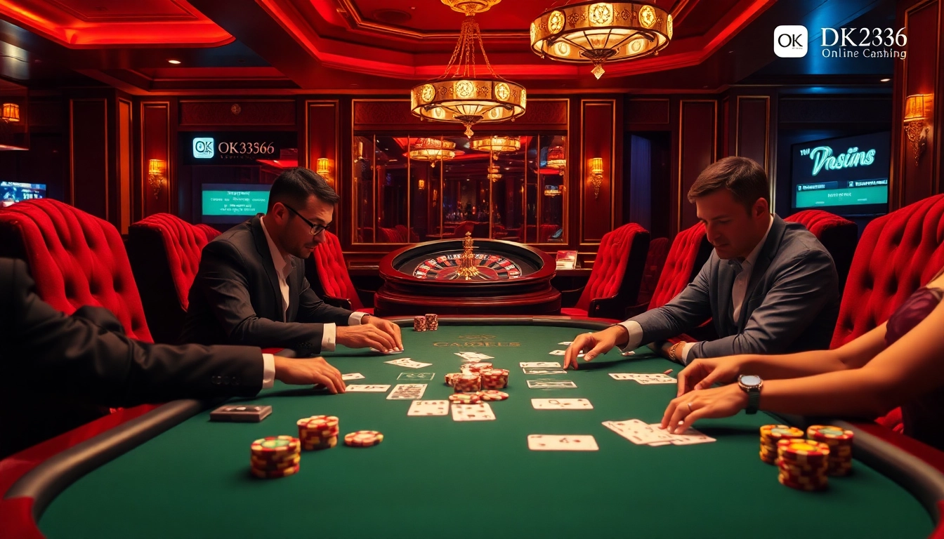 Experience the thrill of gambling at OK 8386's luxurious casino table setting, showcasing poker action.