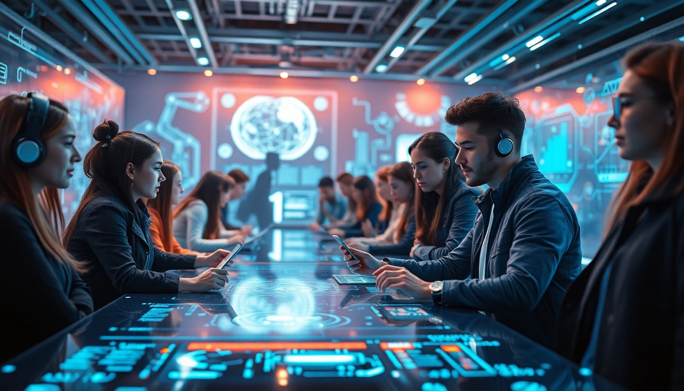 Engaging illustration of diverse young adults collaborating with AI technologies, emphasizing 18+ ai innovation.