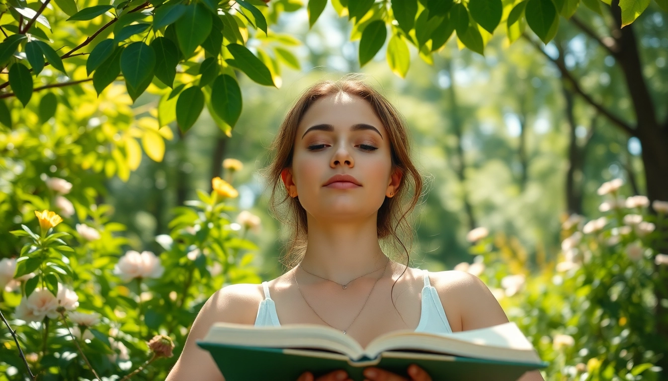 Enhance emotional wellbeing through mindfulness practice in a lush, tranquil park setting.