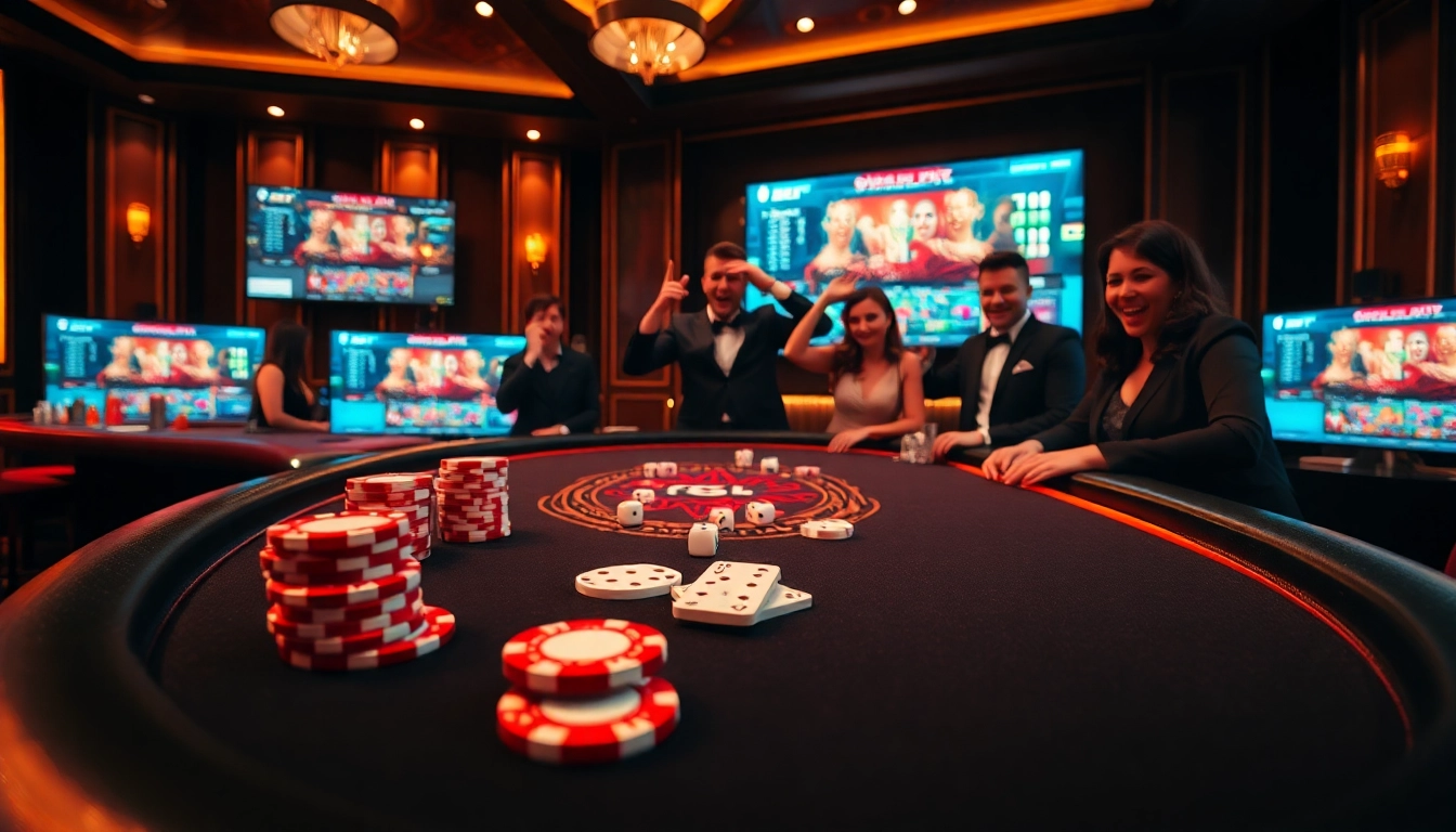 Players enjoying an exciting F8 BET poker game with vibrant chips and cards
