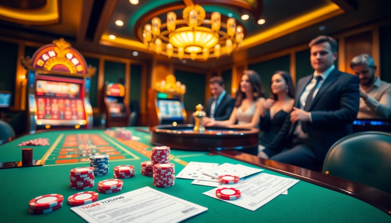 Experience the thrill of tg88 with vibrant poker chips and roulette in a luxurious casino scene.