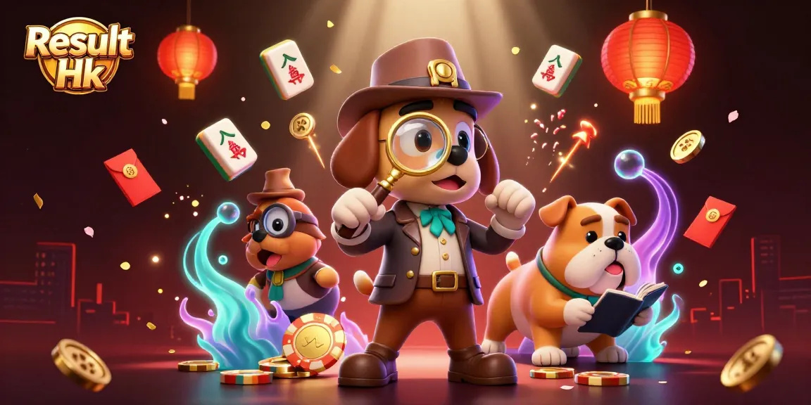 Experience the latest Result Hk data with a vivid illustration of a cartoon detective and clues.
