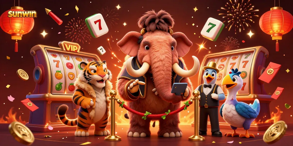 Experience sunwin's exciting gaming atmosphere with characters in a vibrant casino scene.